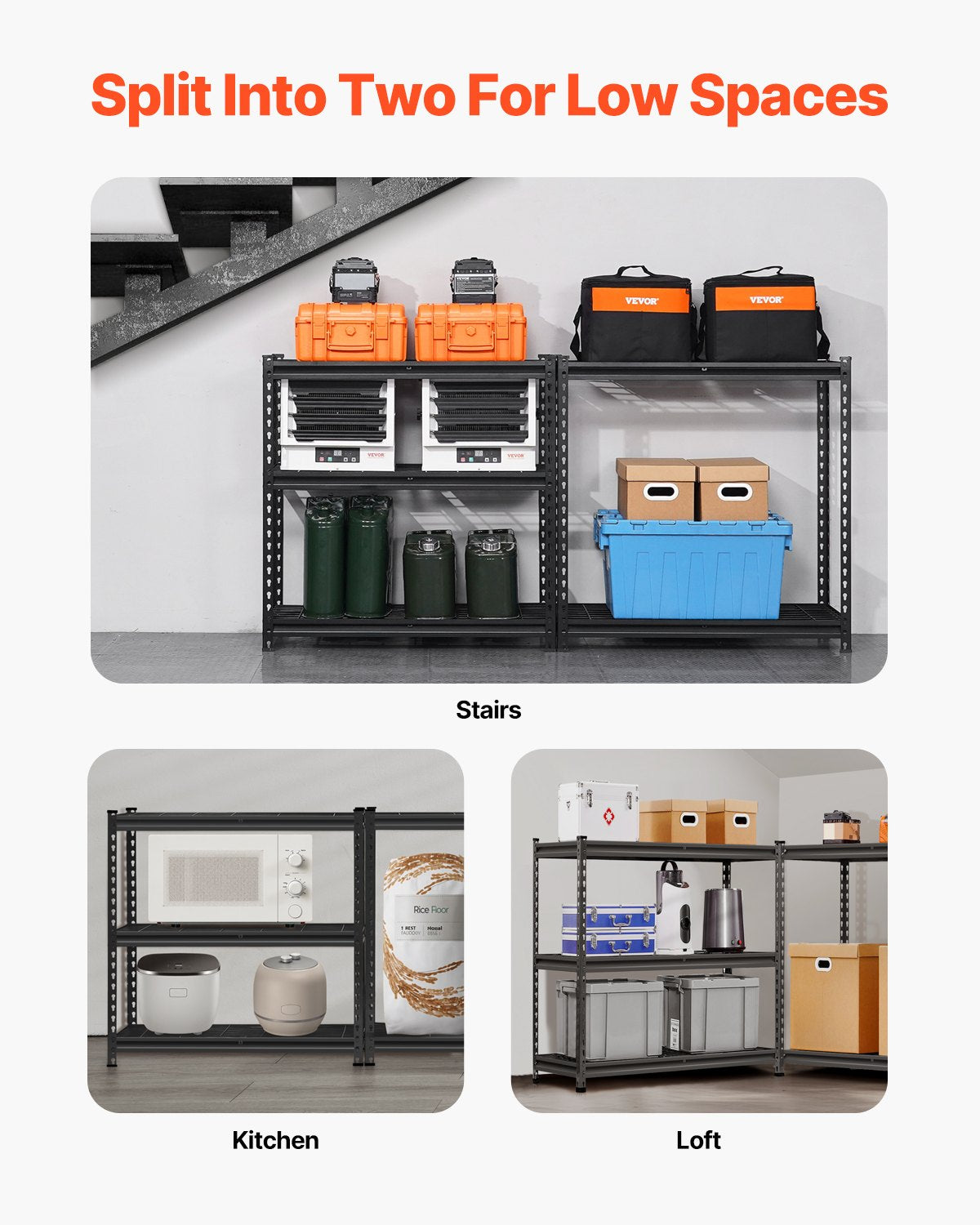 VEVOR Storage Shelves, 2000 lbs, 5 Tier Heavy Duty Garage Shelving, 16" D x 36" W x 72" H Adjustable Metal Shelves for Industrial Shelving Unit Utility Shelf, for Kitchen, Warehouse, Basement, Black