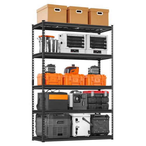 VEVOR Storage Shelves, 2500 lbs, 5 Tier Heavy Duty Garage Shelving, 18" D x 48" W x 72" H Adjustable Metal Shelves for Industrial Shelving Unit Utility Shelf, for Kitchen, Warehouse, Basement, Black