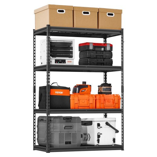 VEVOR Storage Shelves, 2400 lbs, 4 Tier Heavy Duty Garage Shelving, 20" D x 40" W x 60" H Adjustable Metal Shelves for Industrial Shelving Unit Utility Shelf, for Kitchen, Warehouse, Basement, Black