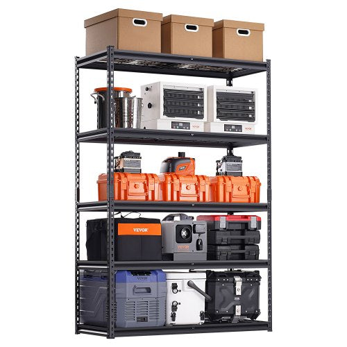 VEVOR Storage Shelves, 3000 lbs, 5 Tier Heavy Duty Garage Shelving, 20" D x 48" W x 72" H Adjustable Metal Shelves for Industrial Shelving Unit Utility Shelf, for Kitchen, Warehouse, Basement, Black