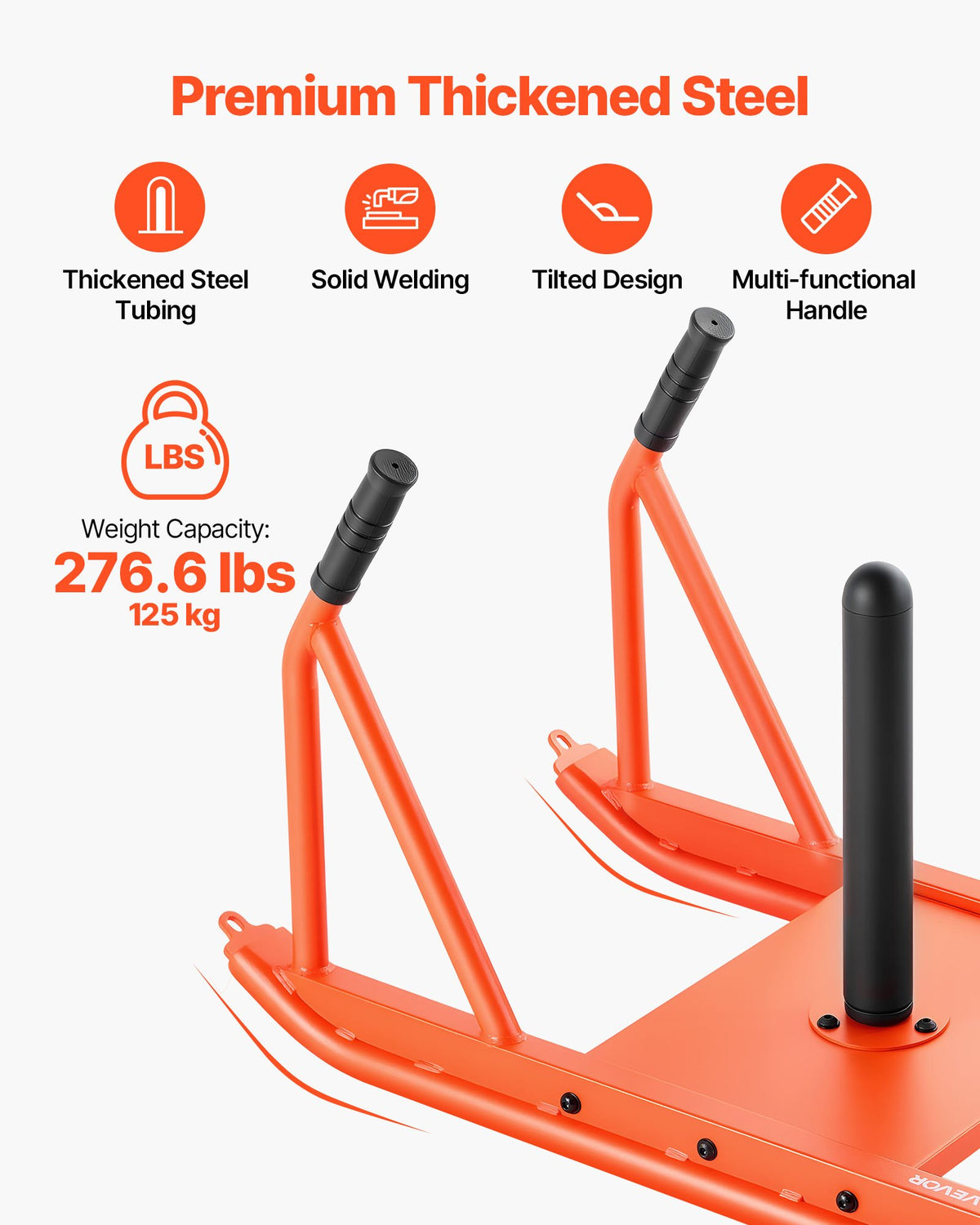 VEVOR Weight Sled, Steel Power Sled, Fitness Strength Training Sleds for Athletic Exercise Speed Improvement, Workout Fitness Equipment with Handle, Compatible with 25/51 mm Weight Plates, Orange