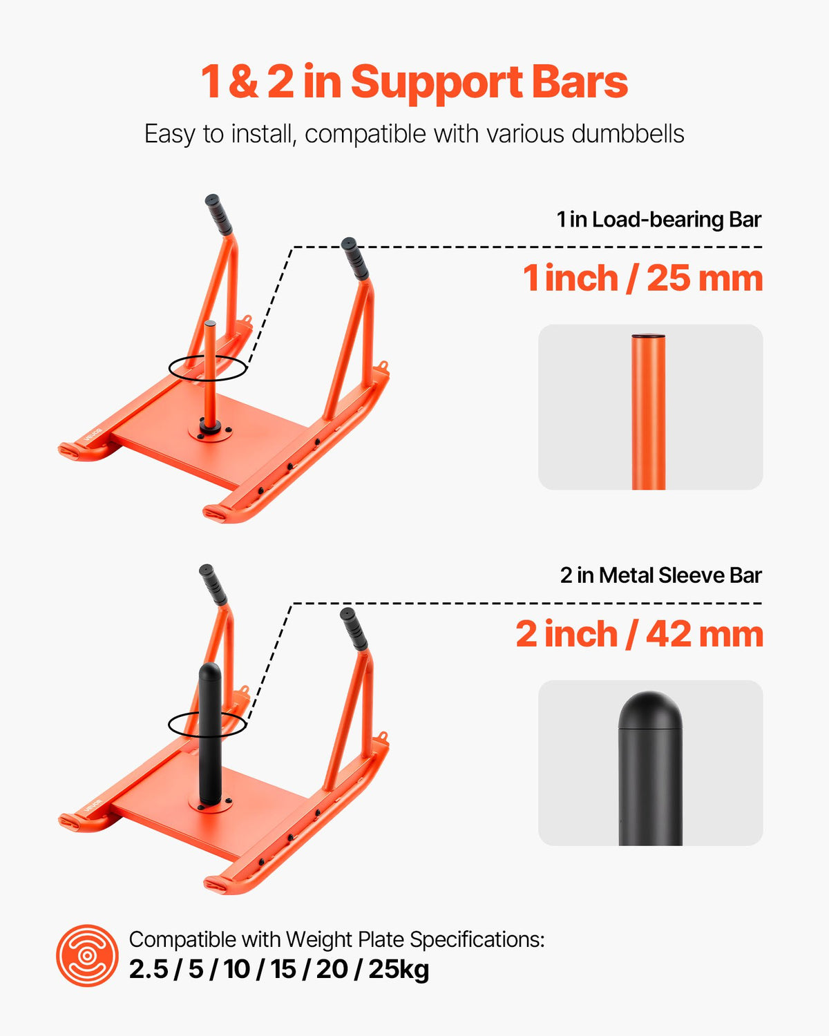 VEVOR Weight Sled, Steel Power Sled, Fitness Strength Training Sleds for Athletic Exercise Speed Improvement, Workout Fitness Equipment with Handle, Compatible with 25/51 mm Weight Plates, Orange