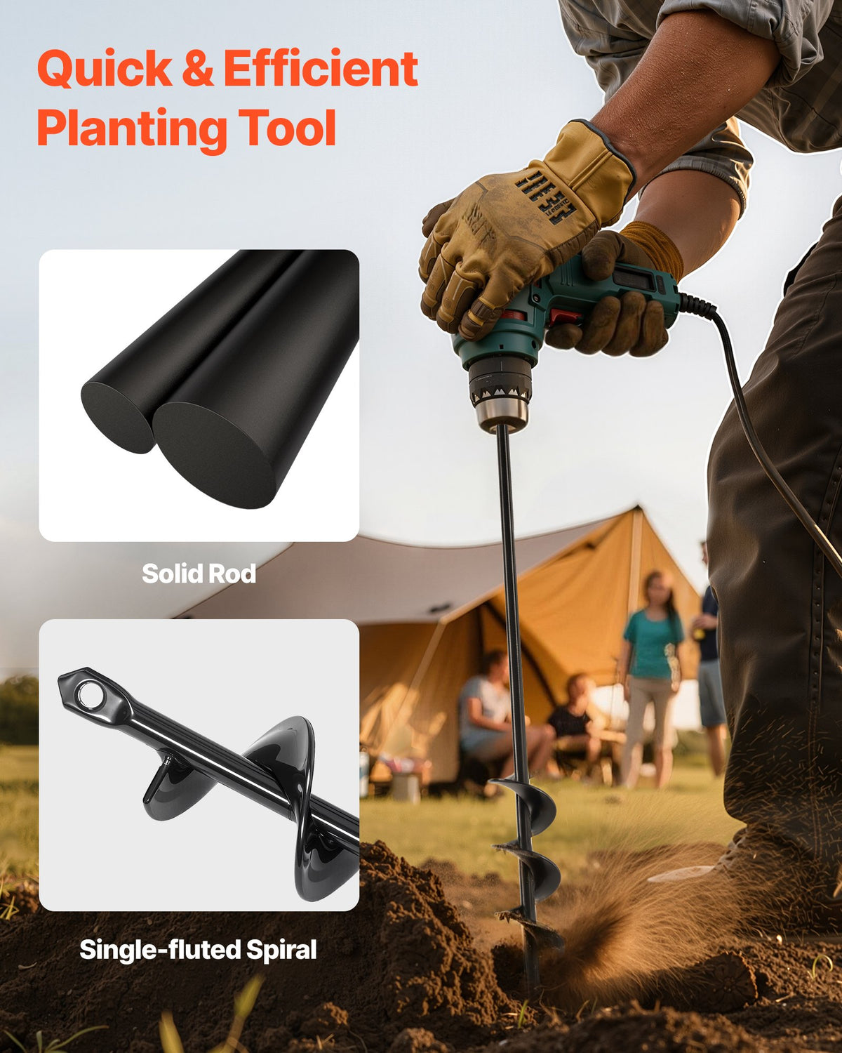 VEVOR Auger Drill Bit for Planting, 40 x 420 mm Spiral Drill Bit, for 3/8" Hex Drive Drills, Heavy Duty Bulb Planter Tool, Hole Drilling Attachments for Garden Post Hole Digger Fence Digging