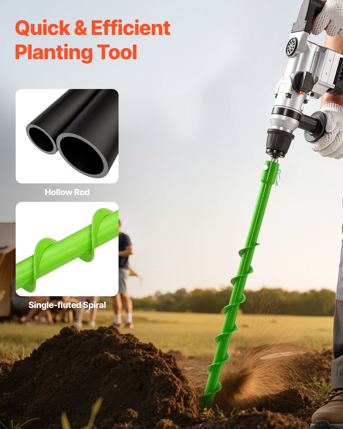 VEVOR Auger Drill Bit for Planting, 40 x 800 mm Spiral Drill Bit, Compatible with 20mm ID Drive Drills, Heavy Duty Bulb Planter Tool, Post Hole Drilling Attachments for Garden Digger Fence