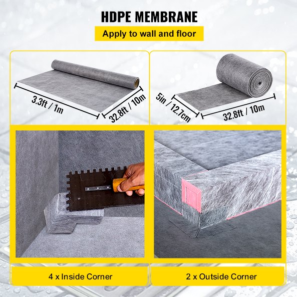 VEVOR Shower Curb Kit, 38\"x60\" Watertight Shower Curb Overlay with 4\" ABS Offset Bonding Flange, 4\" Stainless Steel Grate, 2 Cuttable Shower Curb and Trowel, Shower Pan Slope Sticks Fit for Bathro