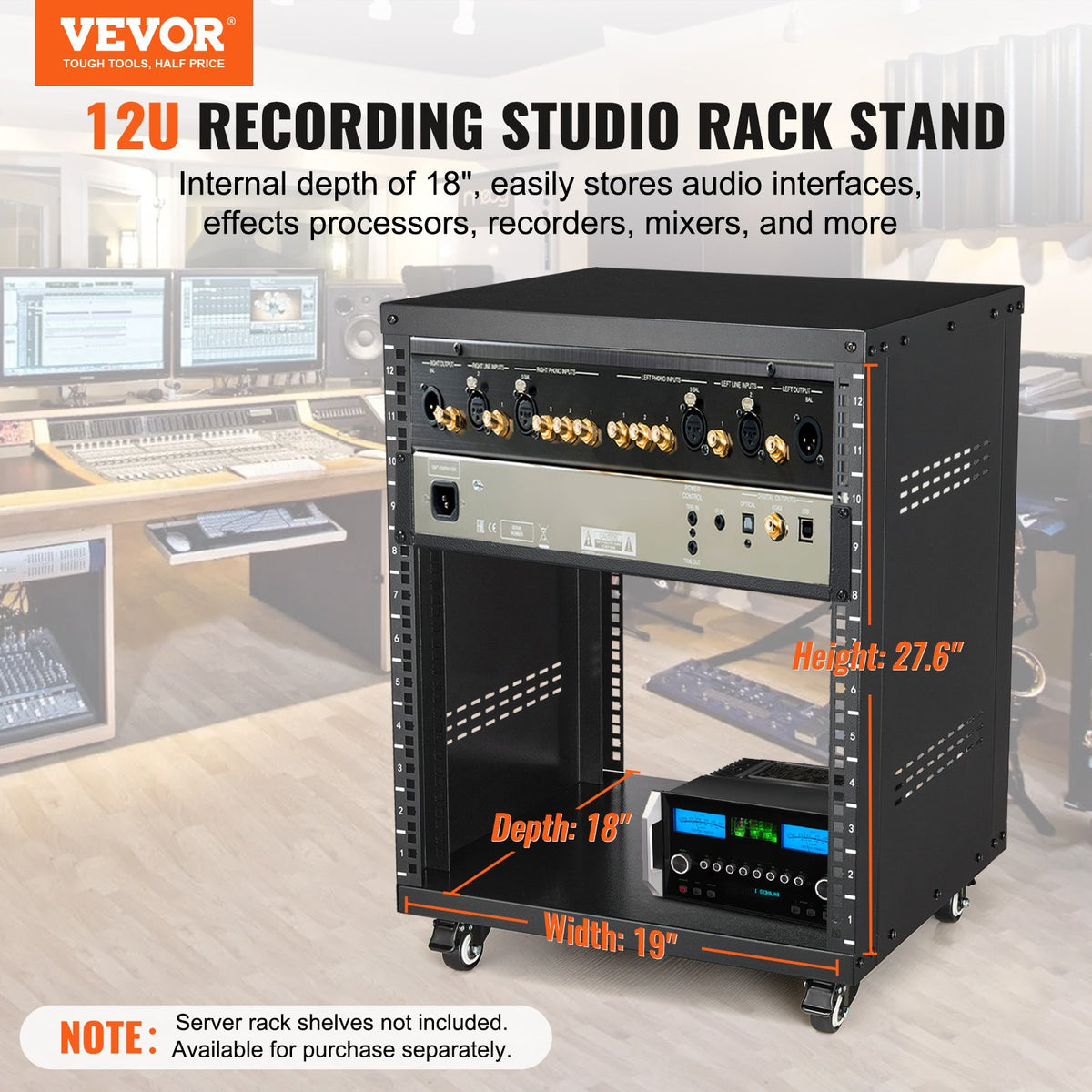 VEVOR 12U AV Rack Stand 226.8 kg Capacity Network Stereo Recording Studio Rack 510x460x700mm