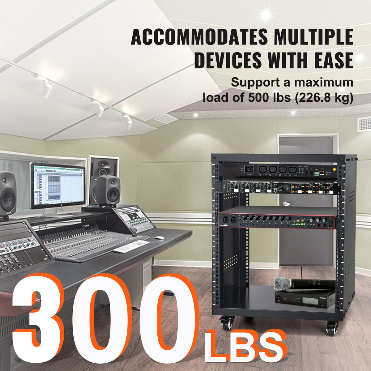 VEVOR 12U AV Rack Stand 226.8 kg Capacity Network Stereo Recording Studio Rack 510x460x700mm