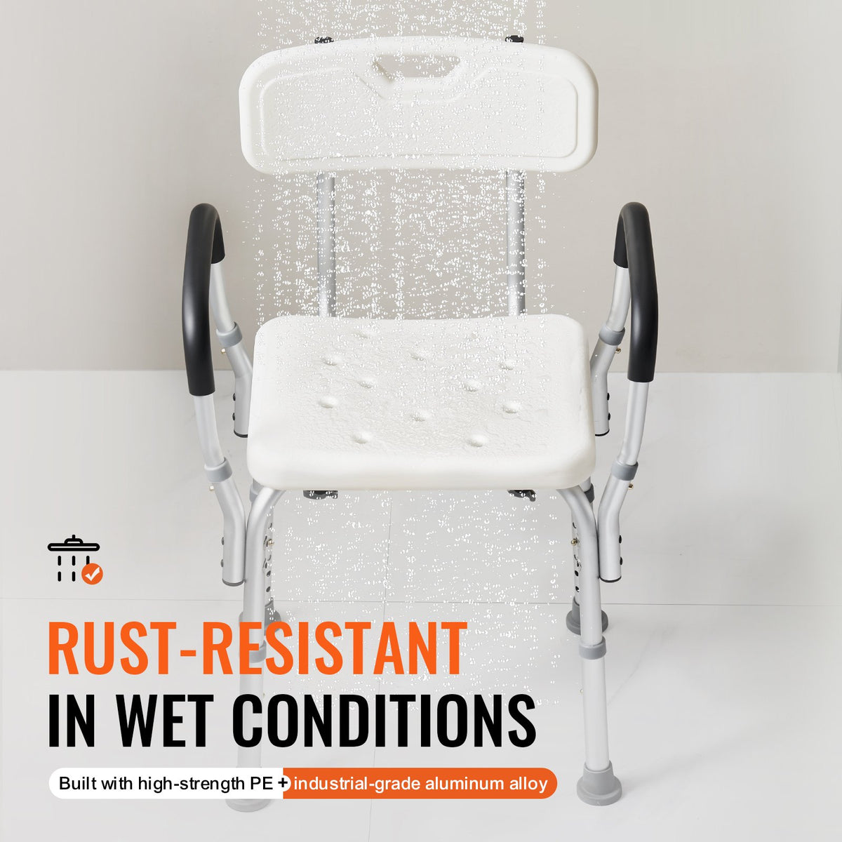 VEVOR Shower Chair, Shower Seat with Back, Adjustable Height Shower Stool, Shower Chair for Inside Shower Bathtub, Non-slip Bathroom Bench Bath Chair for Elderly Disabled Handicap, 158.8 kg Capacity