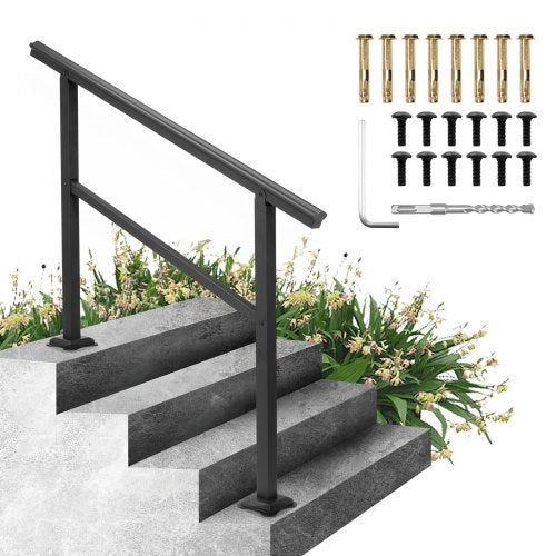 VEVOR Handrail Banister Outdoor Stairs 48X35.5 Inch Outdoor Handrail Stair Railing Adjustable from 0 to 45 Degrees Handrail for Cross Bar Stairs Outdoor Aluminum Black Stair Railing