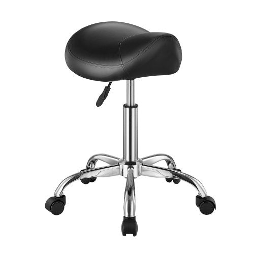 VEVOR Saddle Stool with Wheels, 450 LBS Weight Capacity Ergonomic Rolling Stool, Height Adjustable Thickened PU Leather Swivel Saddle Chair for Salon, Spa, Massage, Tattoo, Clinic, Black