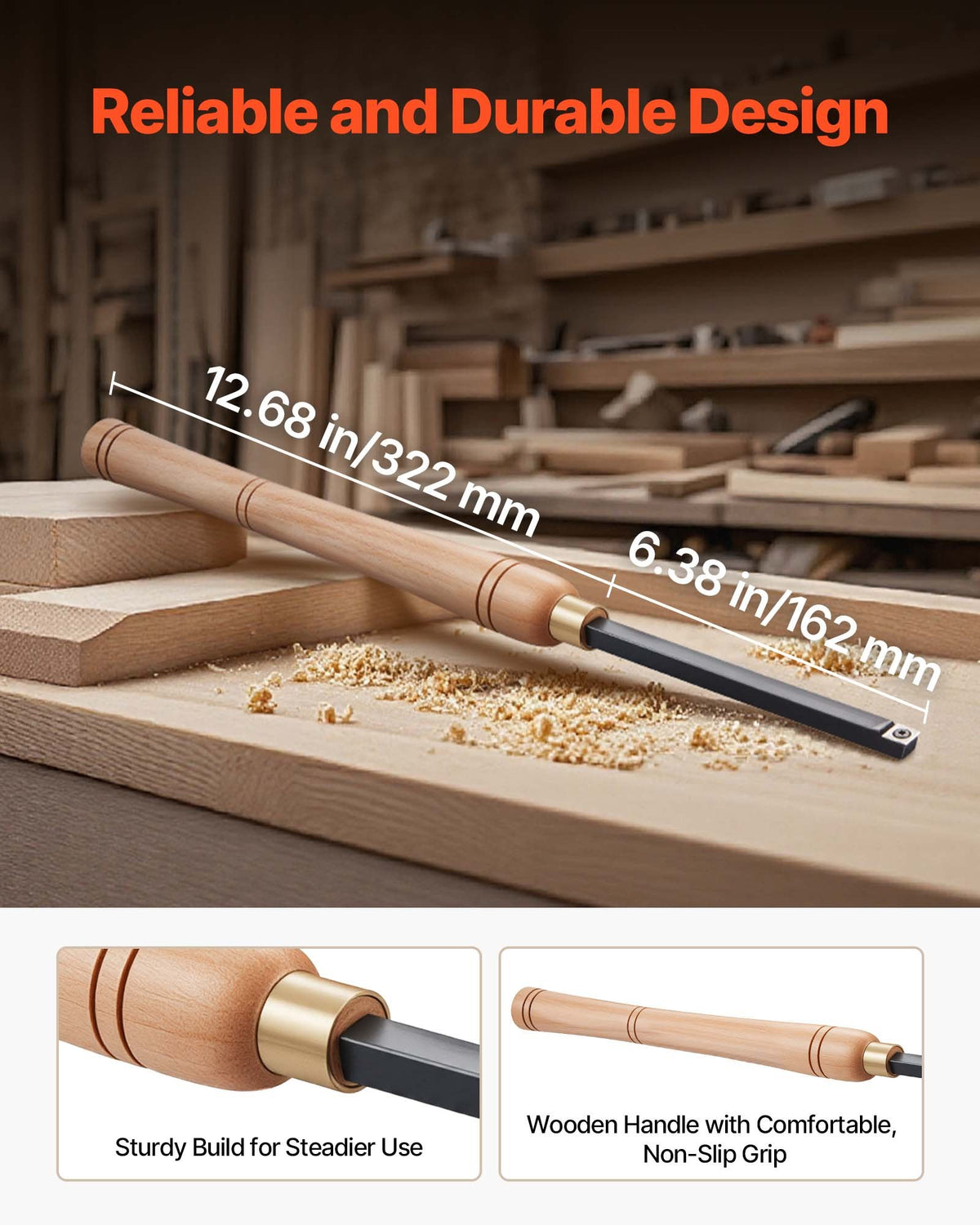 VEVOR Wood Lathe Turning Tool Set, 4PCS, Lathe Roughing Finishing and Detailing Hollow Tool with Wooden Handle, Diamond Round Square Carbide Inserts, Wooden Box, for Beginners Hobbyists Professionals