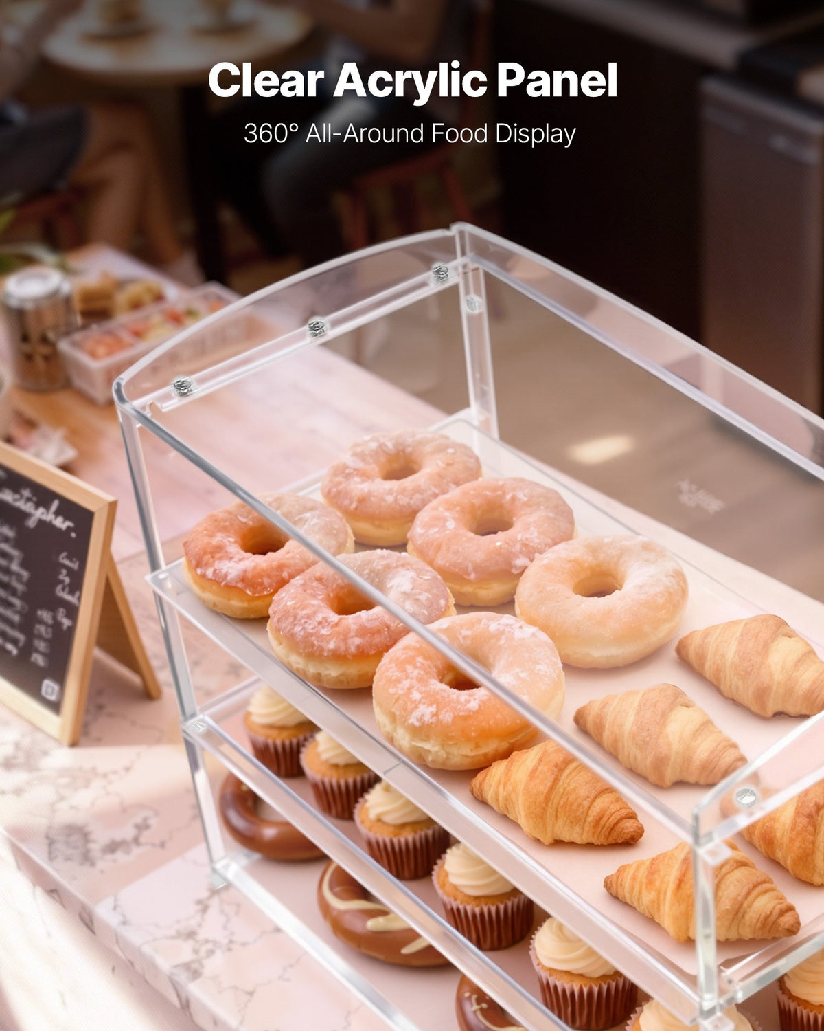 VEVOR Bakery Display Case, 3-Tier Commercial Countertop Pastry Display Case, Clear Acrylic Bread Box for Kitchen, Party Cake Cabinet with Flip-Up Door for Cookie Dessert Donut Bagel, 19" x 9.1" x 15"
