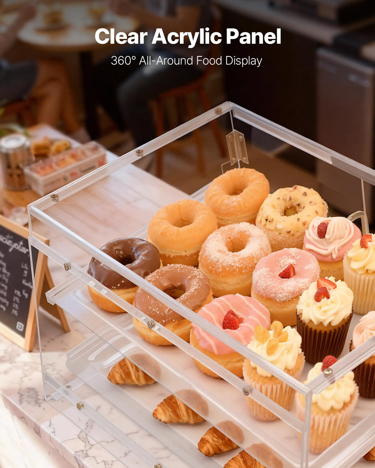 VEVOR Bakery Display Case, 2-Tier Commercial Countertop Pastry Display Case, Clear Acrylic Bread Box for Kitchen, Party Cake Cabinet with Magnetic Rear Door for Cookie Dessert Donut, 20.7"x15.7"x12"