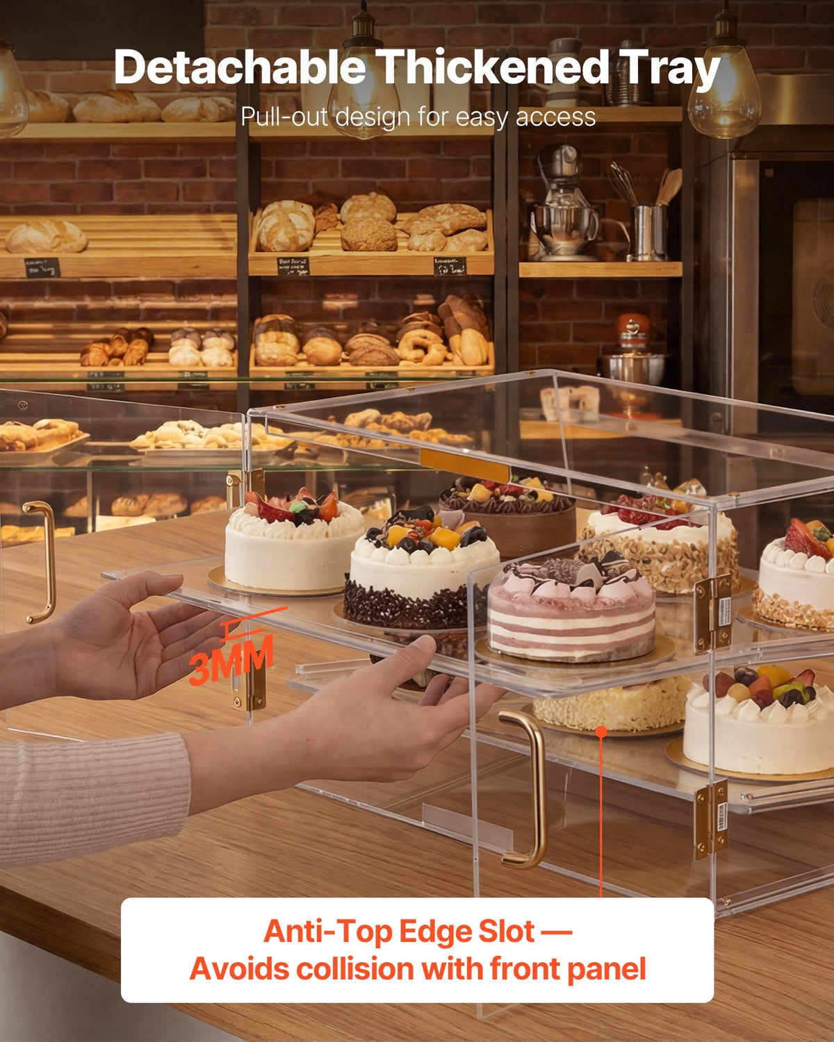 VEVOR Bakery Display Case, 2-Tier Commercial Countertop Pastry Display Case, Clear Acrylic Bread Box for Kitchen, Party Cake Cabinet with Magnetic Rear Door for Cookie Dessert Donut, 20.7"x15.7"x12"