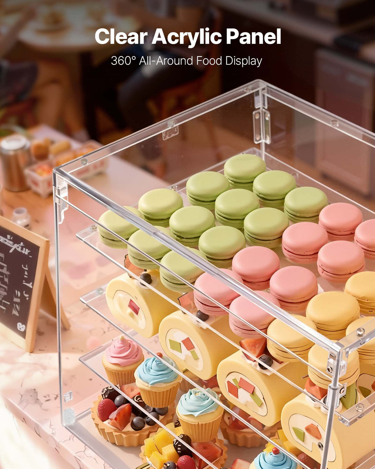 VEVOR Bakery Display Case, 4-Tier Commercial Countertop Pastry Display Case, Clear Acrylic Bread Box for Kitchen, Party Cake Cabinet with Magnetic Rear Door for Cookie Dessert Donut, 20.9"x17.1"x16.3"