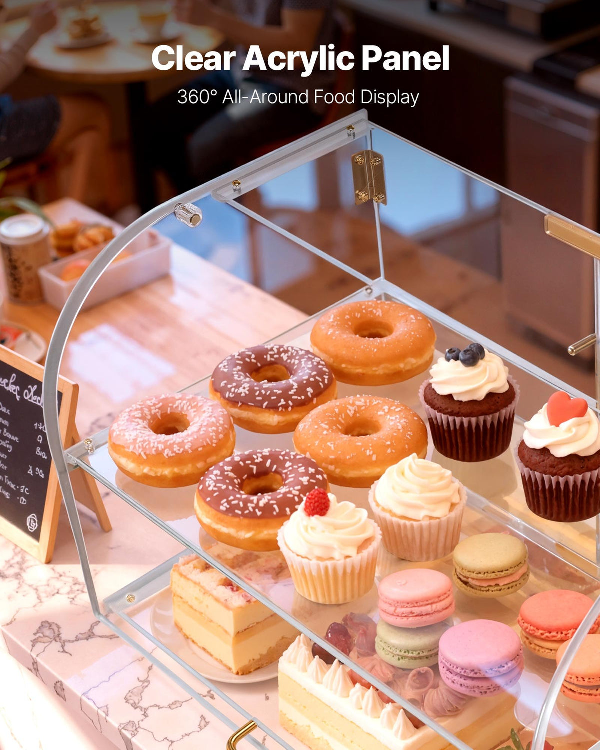 VEVOR Bakery Display Case, 2-Tier Commercial Countertop Pastry Display Case, Clear Acrylic Bread Box for Kitchen, Party Cake Cabinet with Magnetic Rear Door for Cookie Dessert Donut, 558x355x355 mm