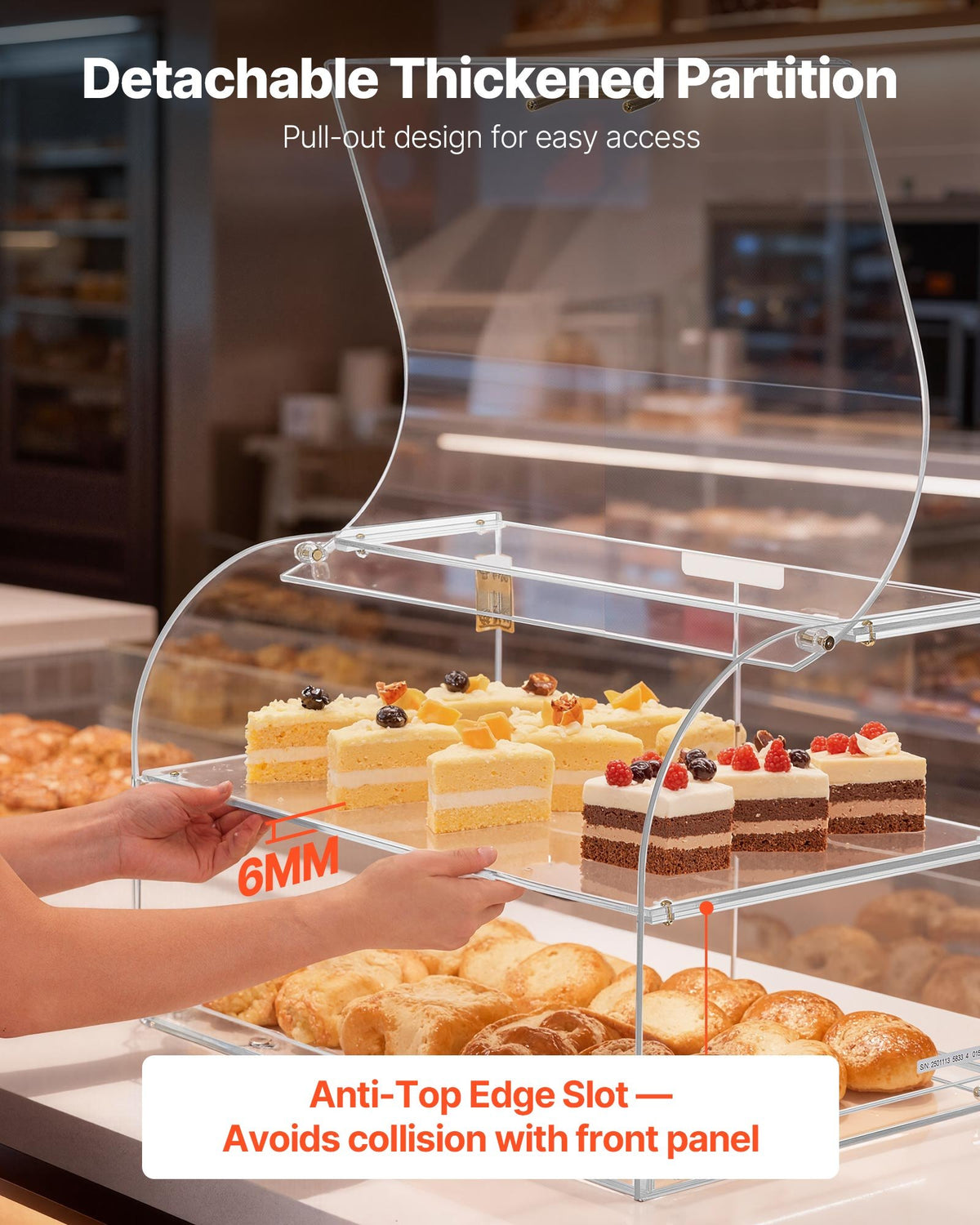 VEVOR Bakery Display Case, 2-Tier Commercial Countertop Pastry Display Case, Clear Acrylic Bread Box for Kitchen, Party Cake Cabinet with Magnetic Rear Door for Cookie Dessert Donut, 558x355x355 mm