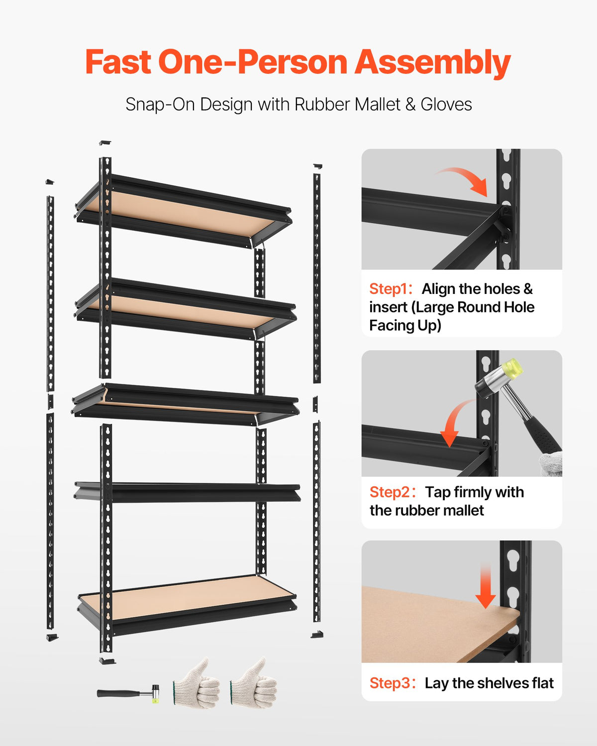 VEVOR Storage Shelves, 5-Tier Adjustable, 907.2 kg Capacity, Heavy Duty Garage Storage Shelving Unit, Metal Utility Rack Shelf, for Kitchen Pantry Basement Bathroom, 720 mm W x 309 mm D x 1520 mm H