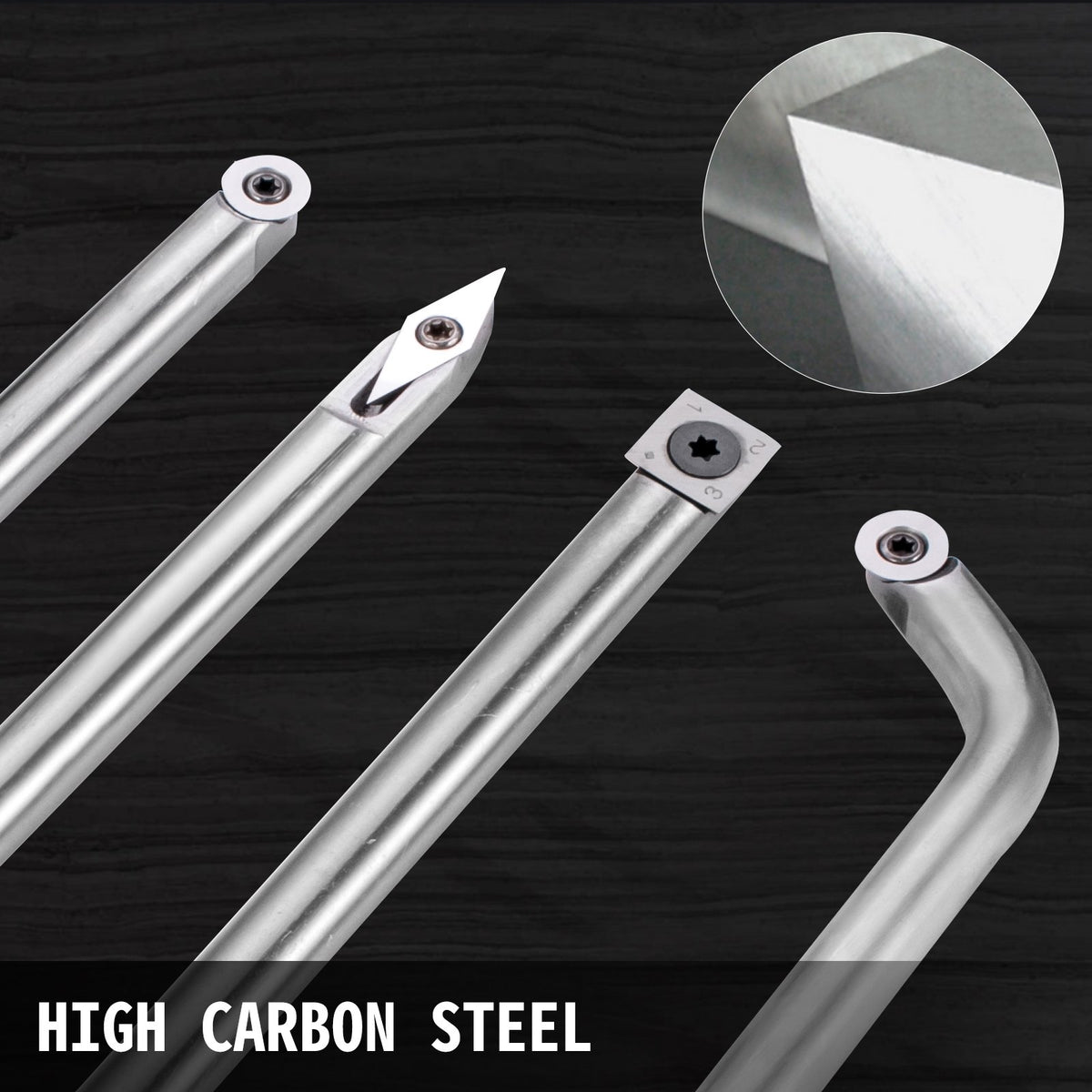 VEVOR Wood Turning Tools for Lathe 4 PCS Set, Carbide Lathe Tools with Diamond Shape, Round, Square Cutters Replaceable Turning Lathe Chisels with a Grip Handle Lathe Tools for Craft DIY Hobbyists