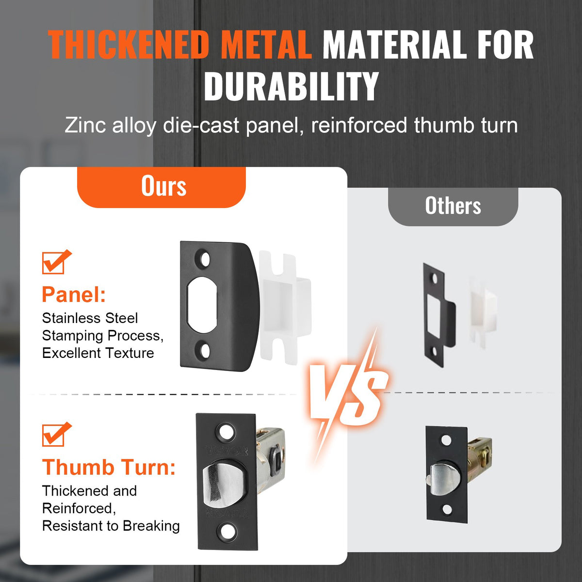 VEVOR Front Door Handle, Square Entry Handle Set with Lever, No Lock, Adjustable Hole Space, Zinc Alloy Die-Casting, Reversible for Right and Left Handed Entrance and Front Doors, Matte Black