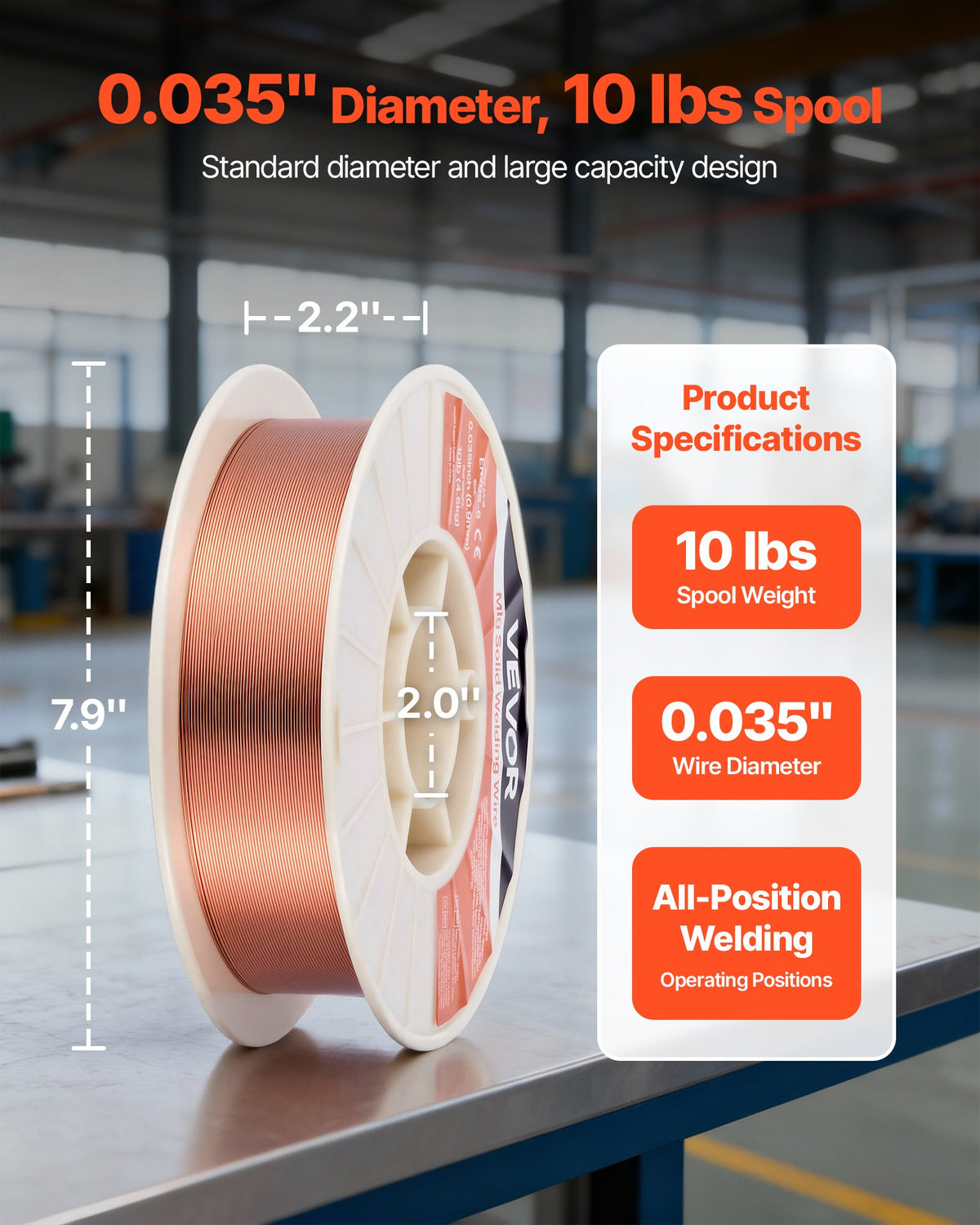 VEVOR Solid MIG Welding Wire, ER70S-6 0.9mm 4.5kg, Low Spatter Mild Steel Welding Wire with High Deoxidizers for All-Position Gas Shielded Welding