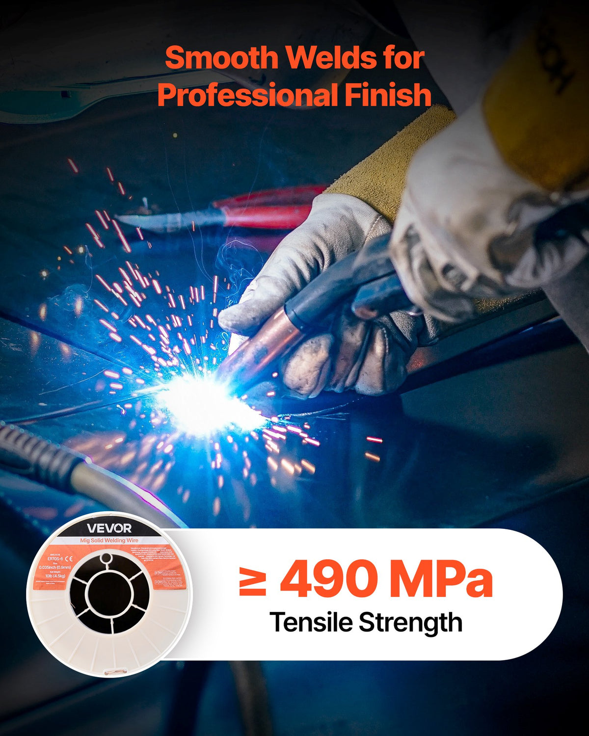 VEVOR Solid MIG Welding Wire, ER70S-6 0.9mm 4.5kg, Low Spatter Mild Steel Welding Wire with High Deoxidizers for All-Position Gas Shielded Welding