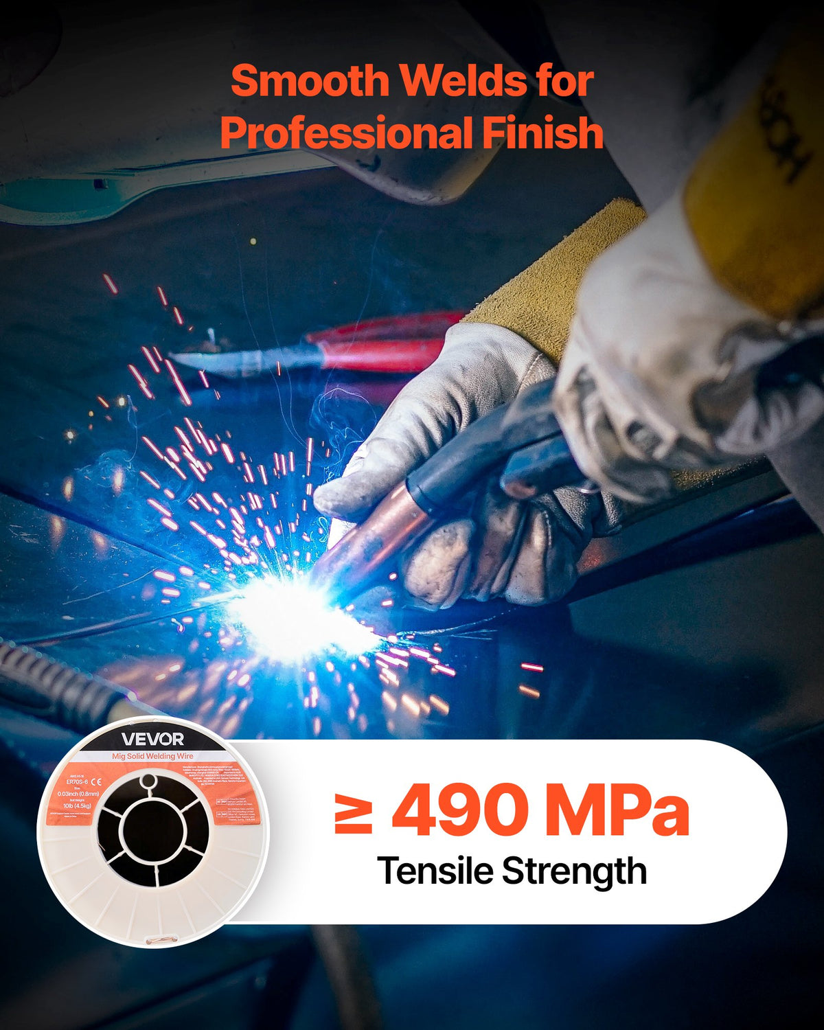 VEVOR Solid MIG Welding Wire, ER70S-6 0.8mm 4.5kg, Low Spatter Mild Steel Welding Wire with High Deoxidizers for All-Position Gas Shielded Welding