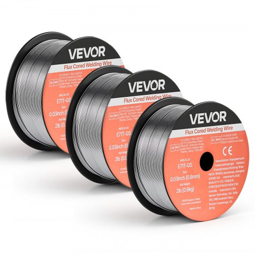VEVOR Flux Core MIG Welding Wire, E71T-GS 0.03-inch 2 LBS, Gasless Mild Steel Welding Wire with Low Spatter for All Position Arc Welding, Self-Shielded for Outdoor Use (Pack of 3 Rolls)