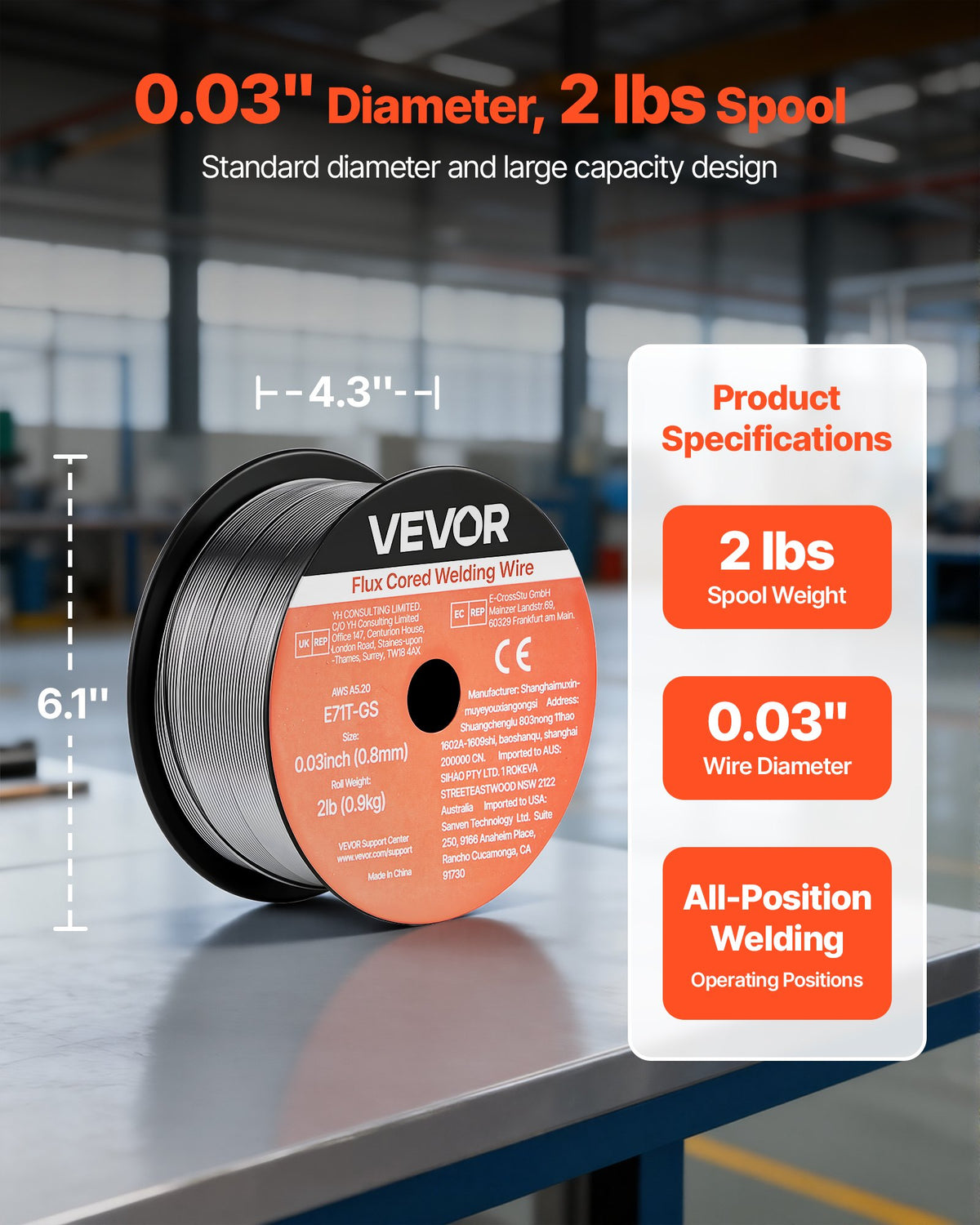 VEVOR Flux Core MIG Welding Wire, E71T-GS 0.03-inch 2 LBS, Gasless Mild Steel Welding Wire with Low Spatter for All Position Arc Welding, Self-Shielded for Outdoor Use (Pack of 3 Rolls)