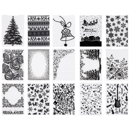 VEVOR Embossing Folders, 15 Pieces, 105 x 148 mm, Background Embossed Plates for VEVOR Die Cutting and Embossing Machine, PP Plastic Embossed Stencil Template for Scrapbooking and Card Making