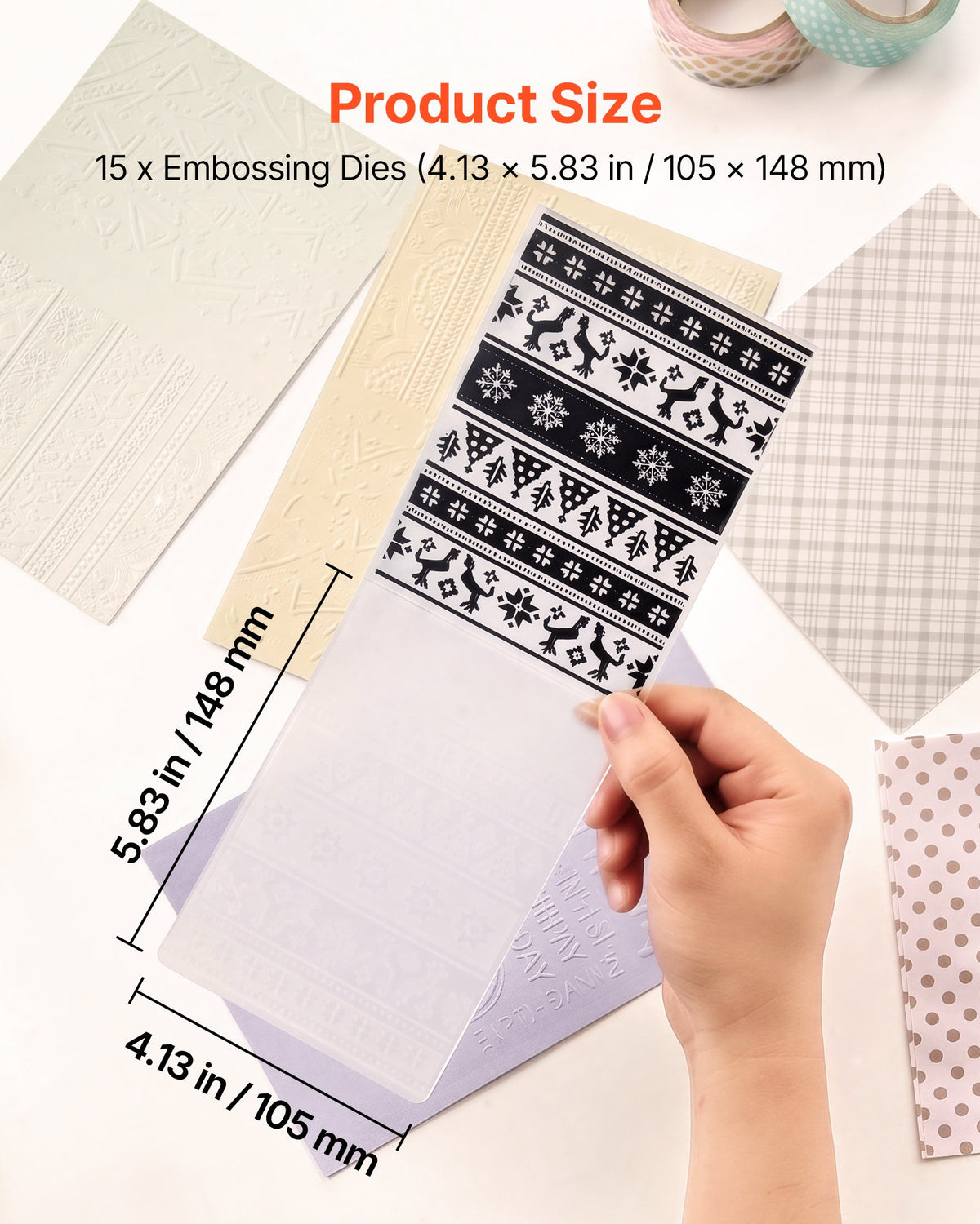 VEVOR Embossing Folders, 15 Pieces, 105 x 148 mm, Background Embossed Plates for VEVOR Die Cutting and Embossing Machine, PP Plastic Embossed Stencil Template for Scrapbooking and Card Making