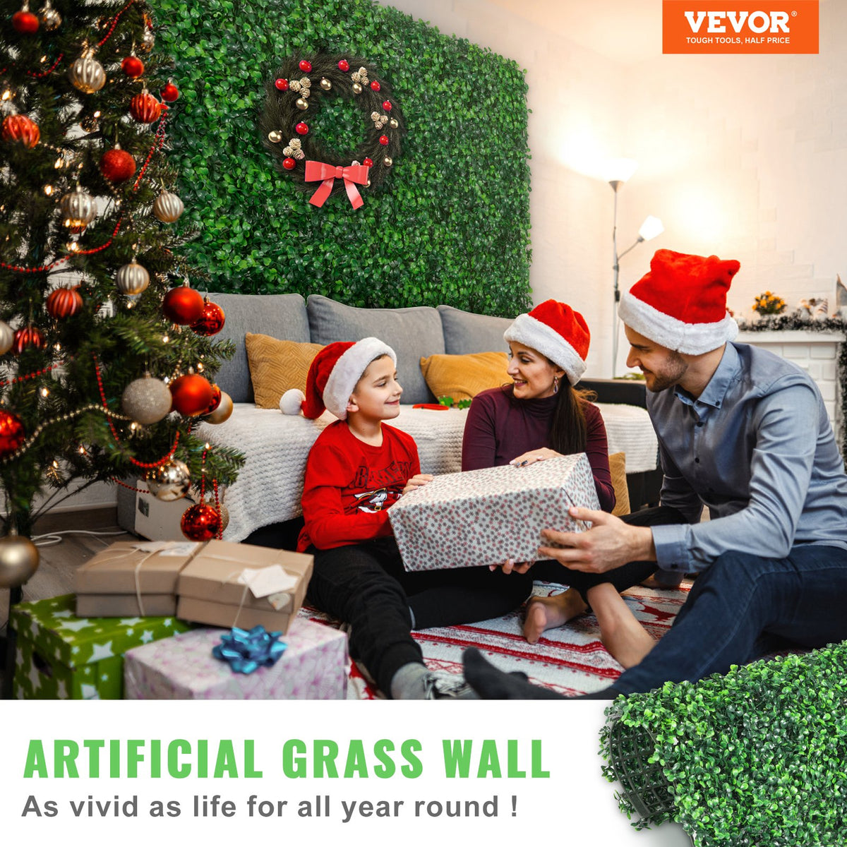 VEVOR Artificial Boxwood Panel UV 12pcs Boxwood Hedge Wall Panels Artificial Grass Backdrop Wall 20X20" 4cm Green Grass Wall Fake Hedge for Decor Privacy Fence Indoor Outdoor Garden Backyard