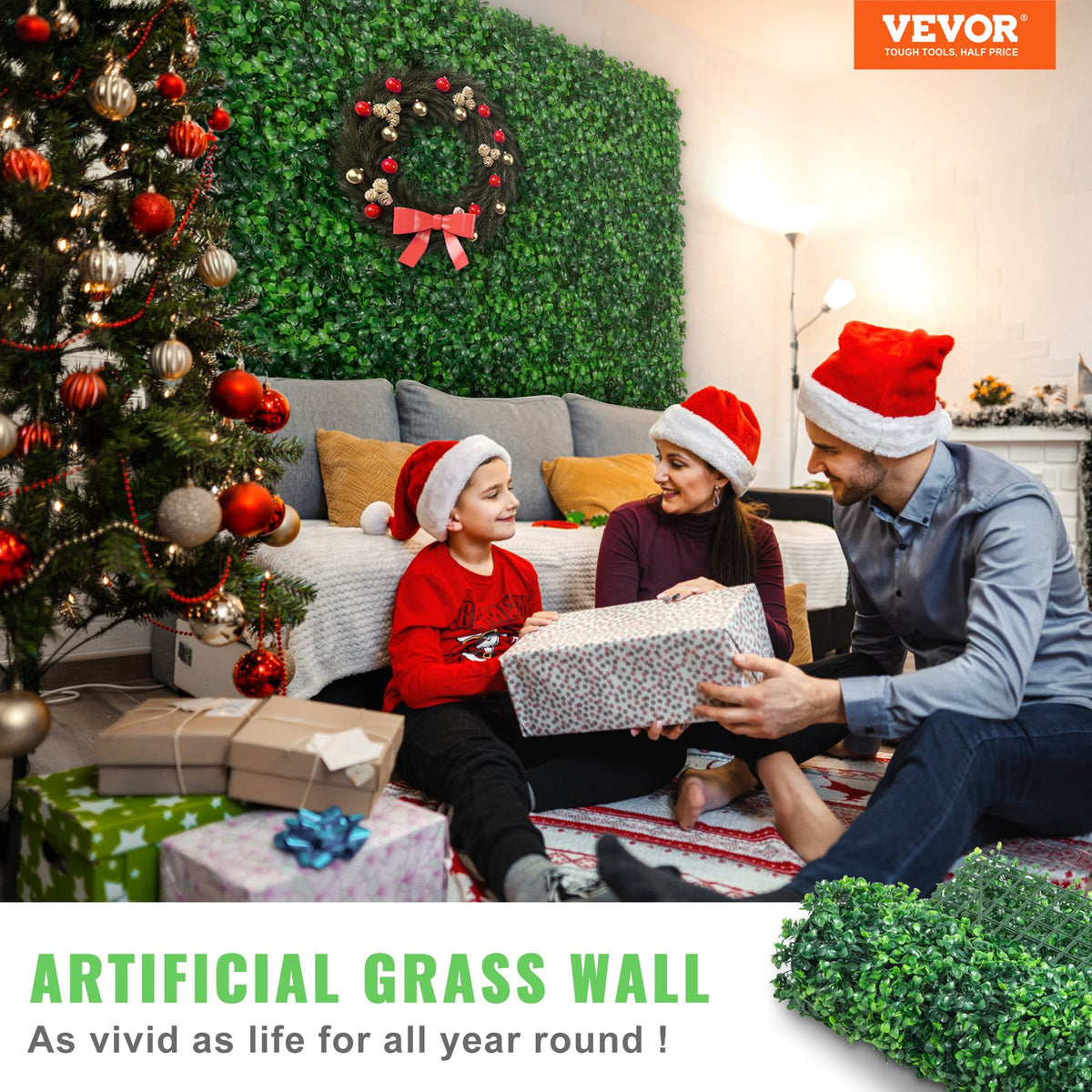 VEVOR 12pcs Artificial Boxwood Panel UV Boxwood Hedge Wall Panels Artificial Grass Backdrop Wall 24X16" 4cm Green Grass Wall Fake Hedge for Decor Privacy Fence Indoor Outdoor Garden Backyard
