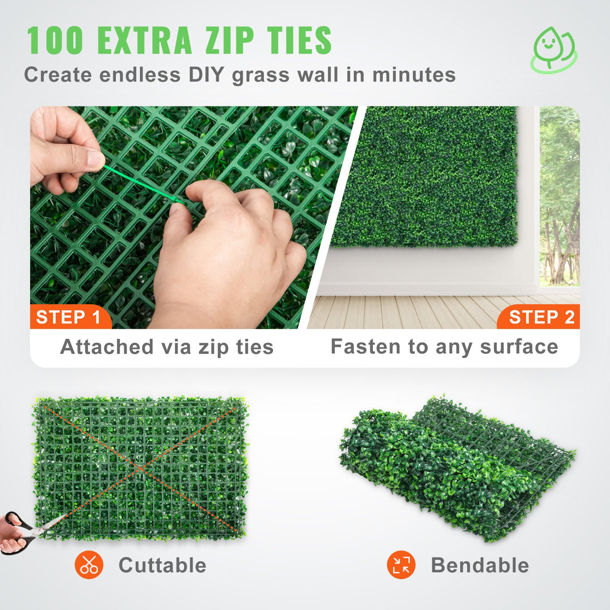 VEVOR 12pcs Artificial Boxwood Panel UV Boxwood Hedge Wall Panels Artificial Grass Backdrop Wall 24X16" 4cm Green Grass Wall Fake Hedge for Decor Privacy Fence Indoor Outdoor Garden Backyard