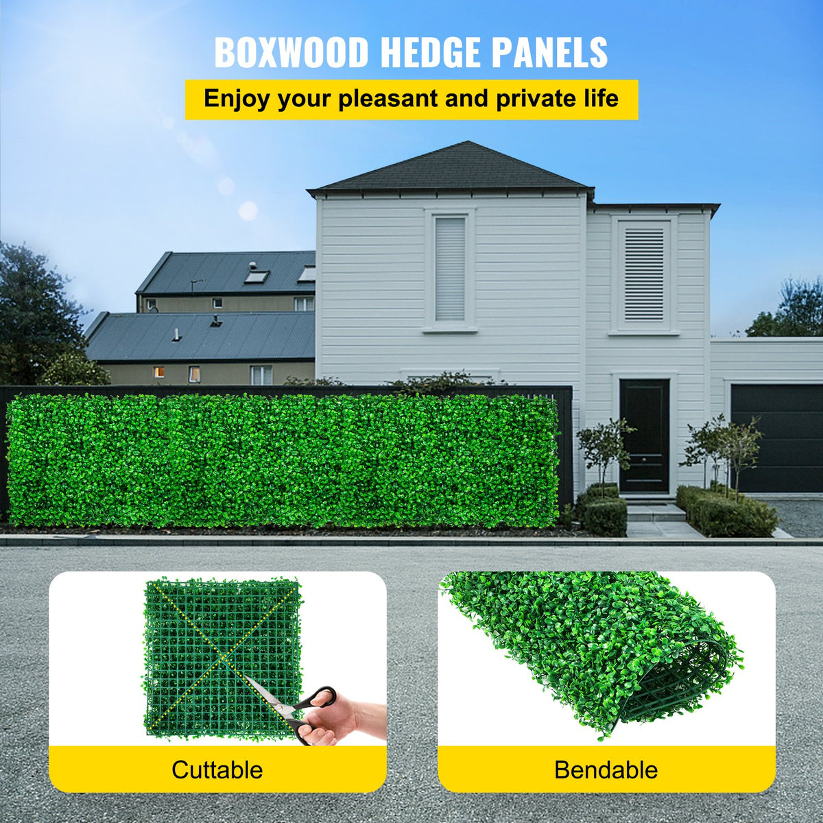 VEVOR Artificial Boxwood Panel UV 48pcs artificial hedge Artificial Grass Backdrop Wall 10X10" 4cm boxwood panel panels Fake Hedge for Decor Privacy Fence Indoor Outdoor Garden Backyard