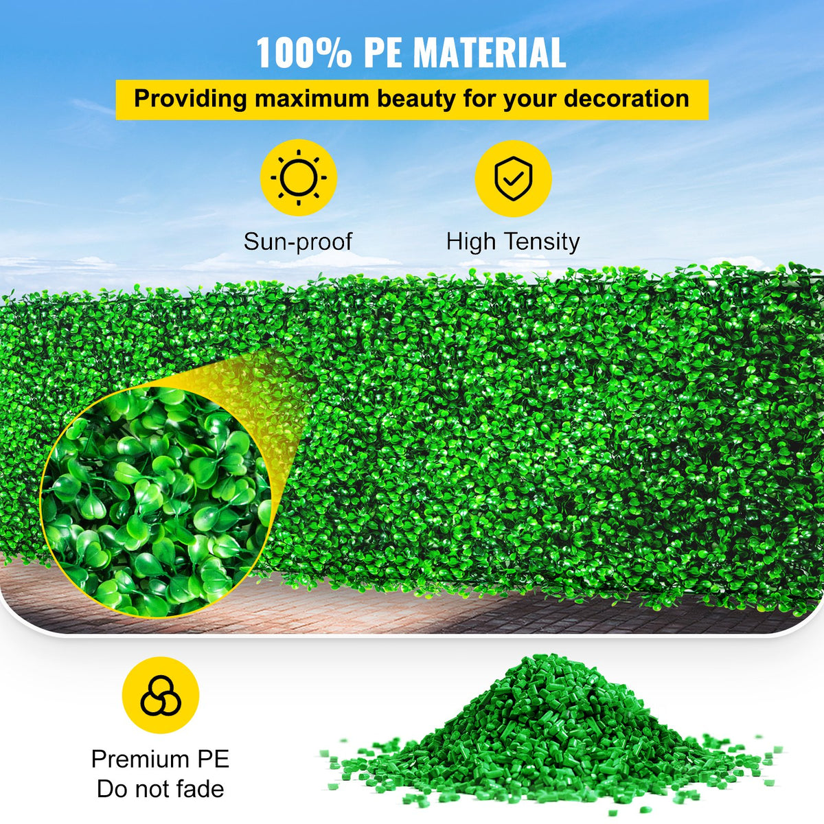 VEVOR Artificial Boxwood Panel UV 48pcs artificial hedge Artificial Grass Backdrop Wall 10X10" 4cm boxwood panel panels Fake Hedge for Decor Privacy Fence Indoor Outdoor Garden Backyard