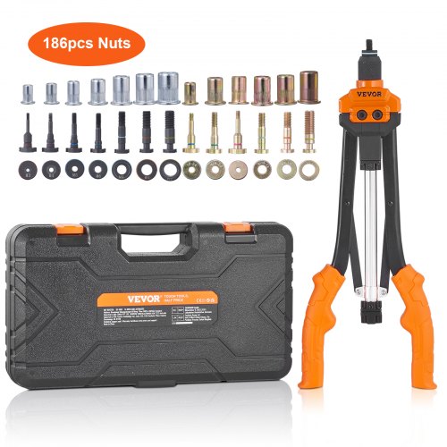 VEVOR Rivet Nut Tool, 40.6cm Rivnut Tool Kit with 13PCS Metric and SAE Mandrels, 186PCS Rivet Nuts, M3, M4, 10-24, M5, M6, 1/4-20, 8-32, 5/16-18, M8, 3/8-16, M10, M12, 1/2-13, Semi-auto Retraction