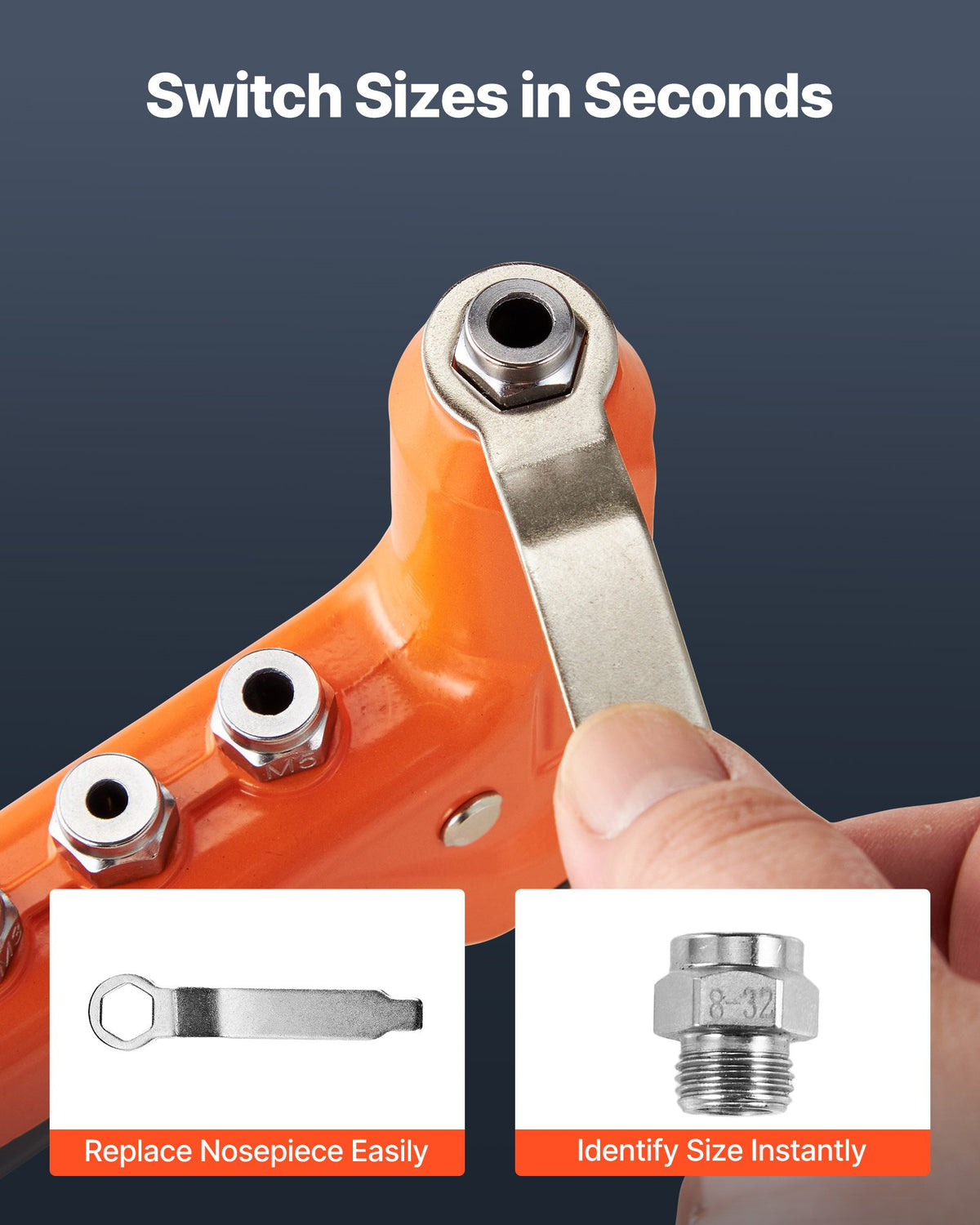 VEVOR Rivet Nut Tool Kit, 230 mm One-Handed Rivnut Tool Kit, with 8 Mandrels, a Step Drill Bit and 80 Nuts, Metric and SAE Size M3, M4, M5, M6, 6-32, 8-32, 10-24, 1/4-20 UNC, with a Carrying Case