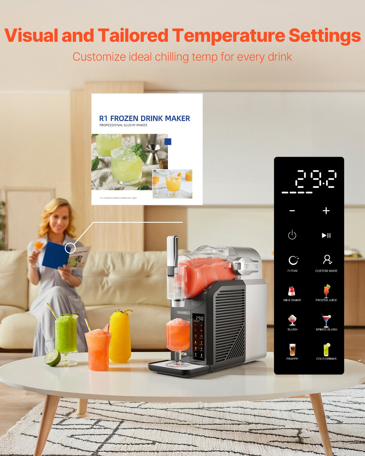 VEVOR Slushie Machine, 2L No Ice Needed Slushy Machine for Home, Frozen Drink Maker with 6 Preset Programs, Margarita Machine with Self-Cleaning, Frozen Margaritas, Frappés, Milkshake, and More