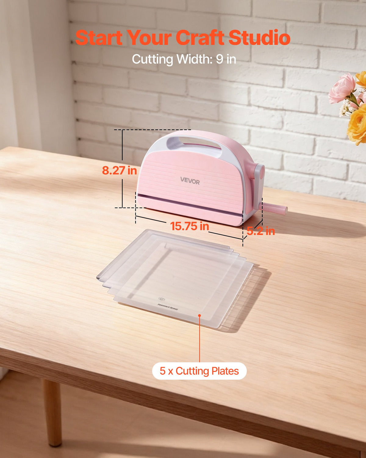 VEVOR Manual Die Cutting and Embossing Machine, 229mm Opening, Portable Die Cut Machine with Cutting Plates, Ergonomic Handle, Easy to Store, for Arts and Crafts, Scrapbooking, Card Making, Crafting