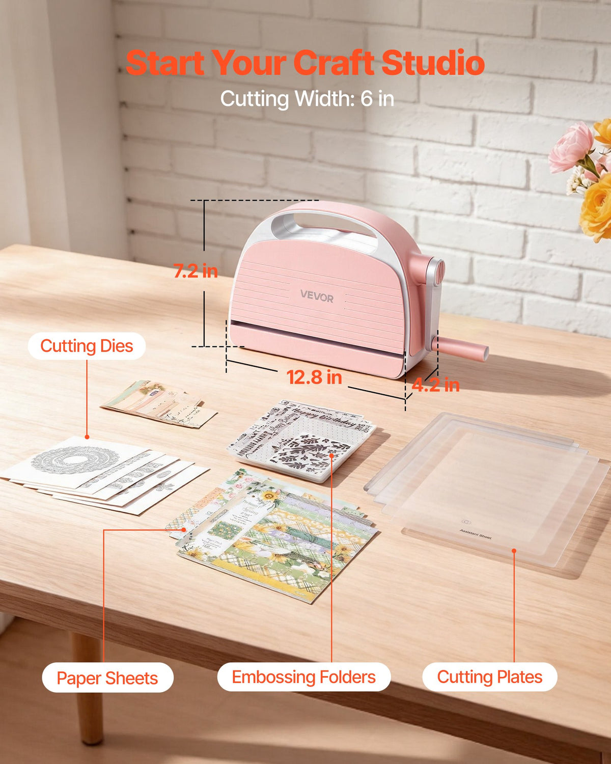 VEVOR Manual Die Cutting and Embossing Machine, 152mm Opening, Portable Die Cut Machine Set with Cutting Dies, Embossing Folders, Paper Sheets, Cutting Plates, for Scrapbooking, Card Making, Crafting