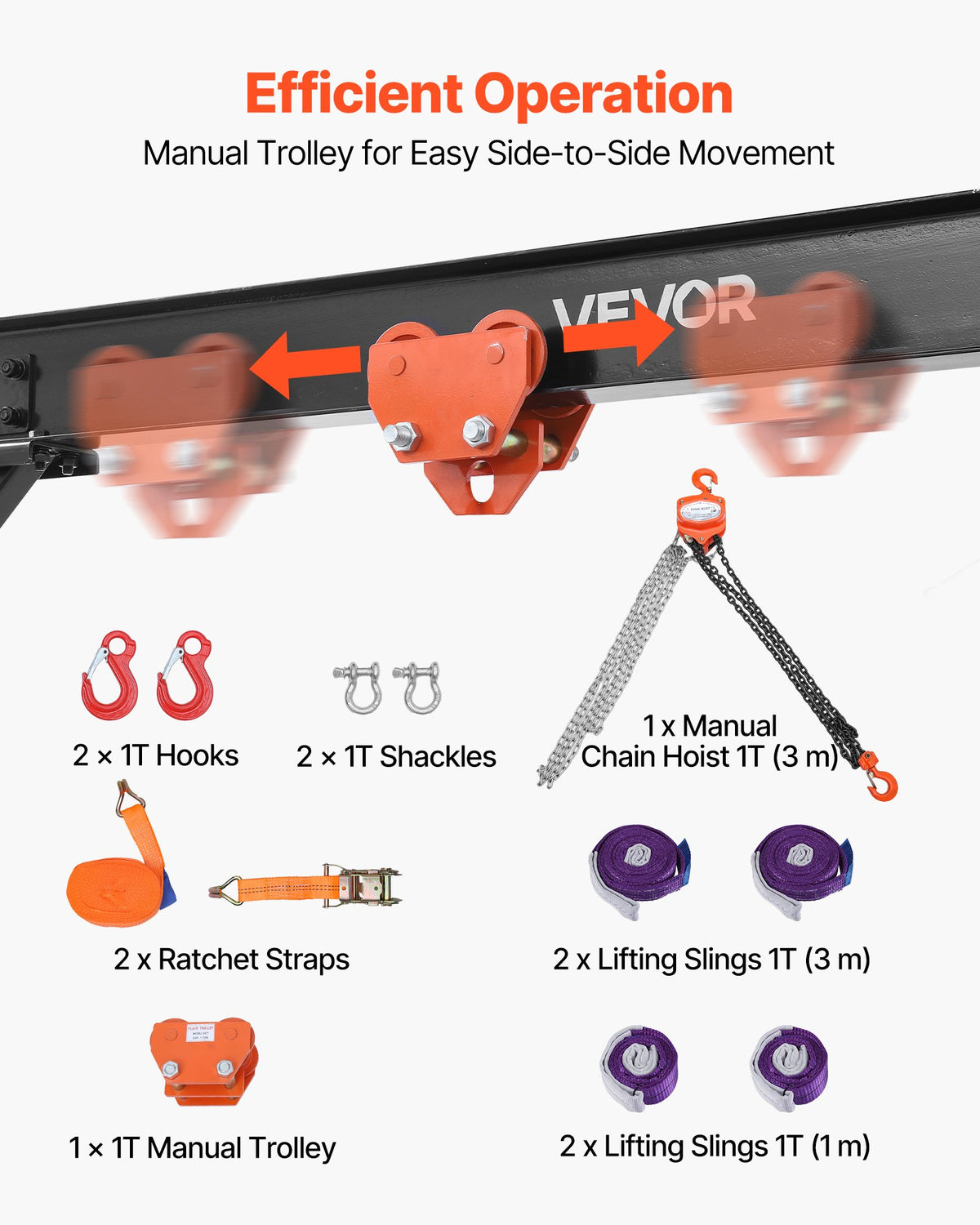 VEVOR Adjustable Gantry Crane, 997.9 kg Capacity, Portable Shop Lift Hoist with 2430-3630 mm Height Adjustable, Manual Trolley, Hoist, Sling, Shackles, Hooks, for Garage Factory Warehouse Auto Repair