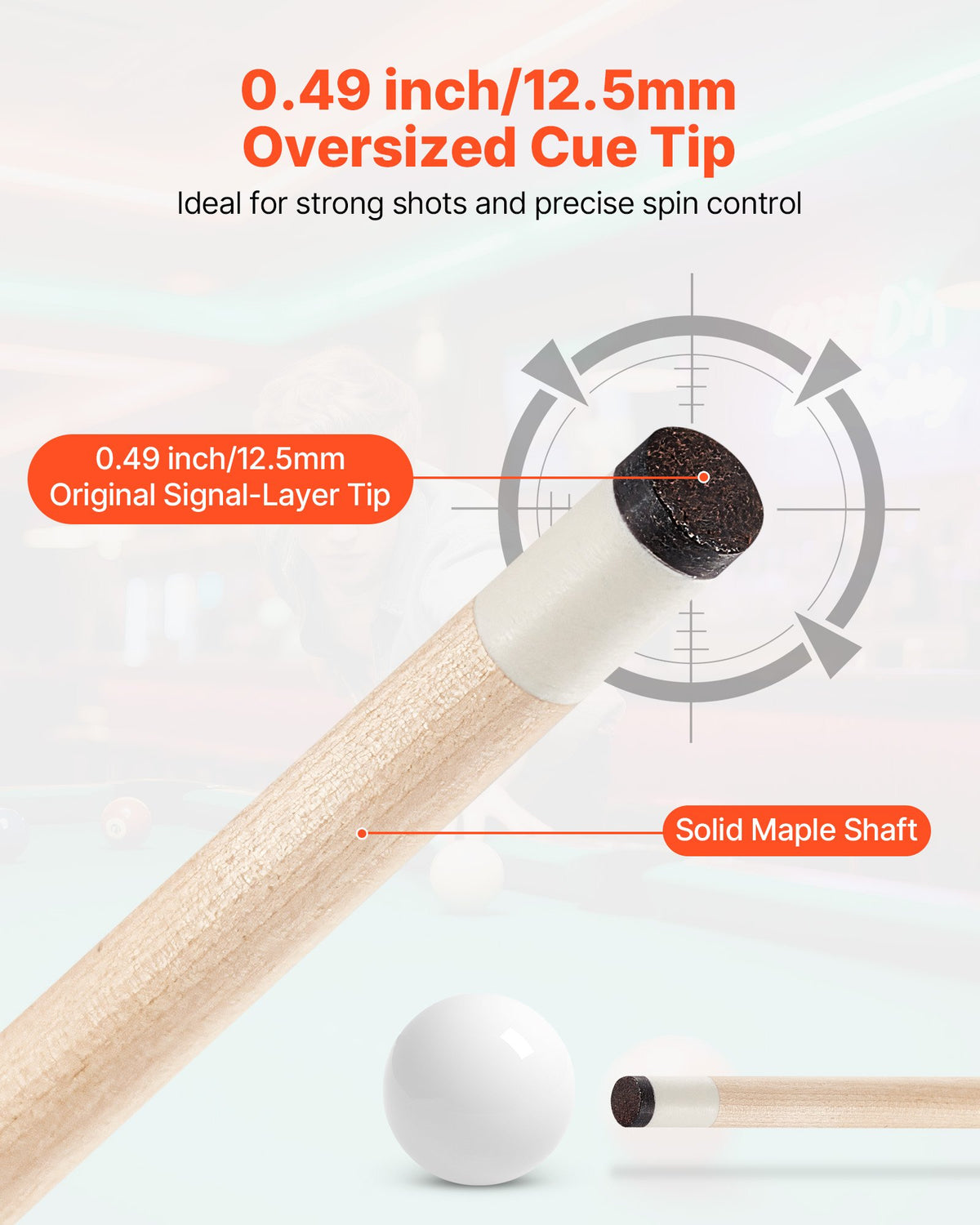 VEVOR Pool Cue, 4 Pieces Pool Stick, 1473.2mm Canadian Maple Wood Billiard Pools Stick with ABS Connection Ring, Cues Sticks for Professional Pool Table, Bar, Home, Office, 510g, 538g, 566g, 595g