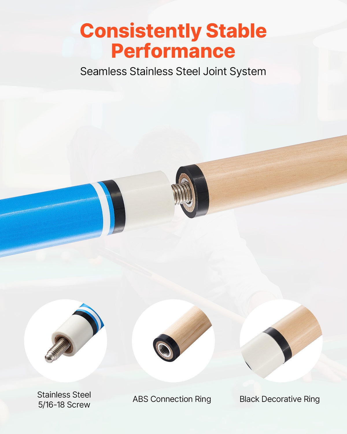 VEVOR Pool Cue, 4 Pieces Pool Stick, 1473.2mm Canadian Maple Wood Billiard Pools Stick with ABS Connection Ring, Cues Sticks for Professional Pool Table, Bar, Home, Office, 510g, 538g, 566g, 595g