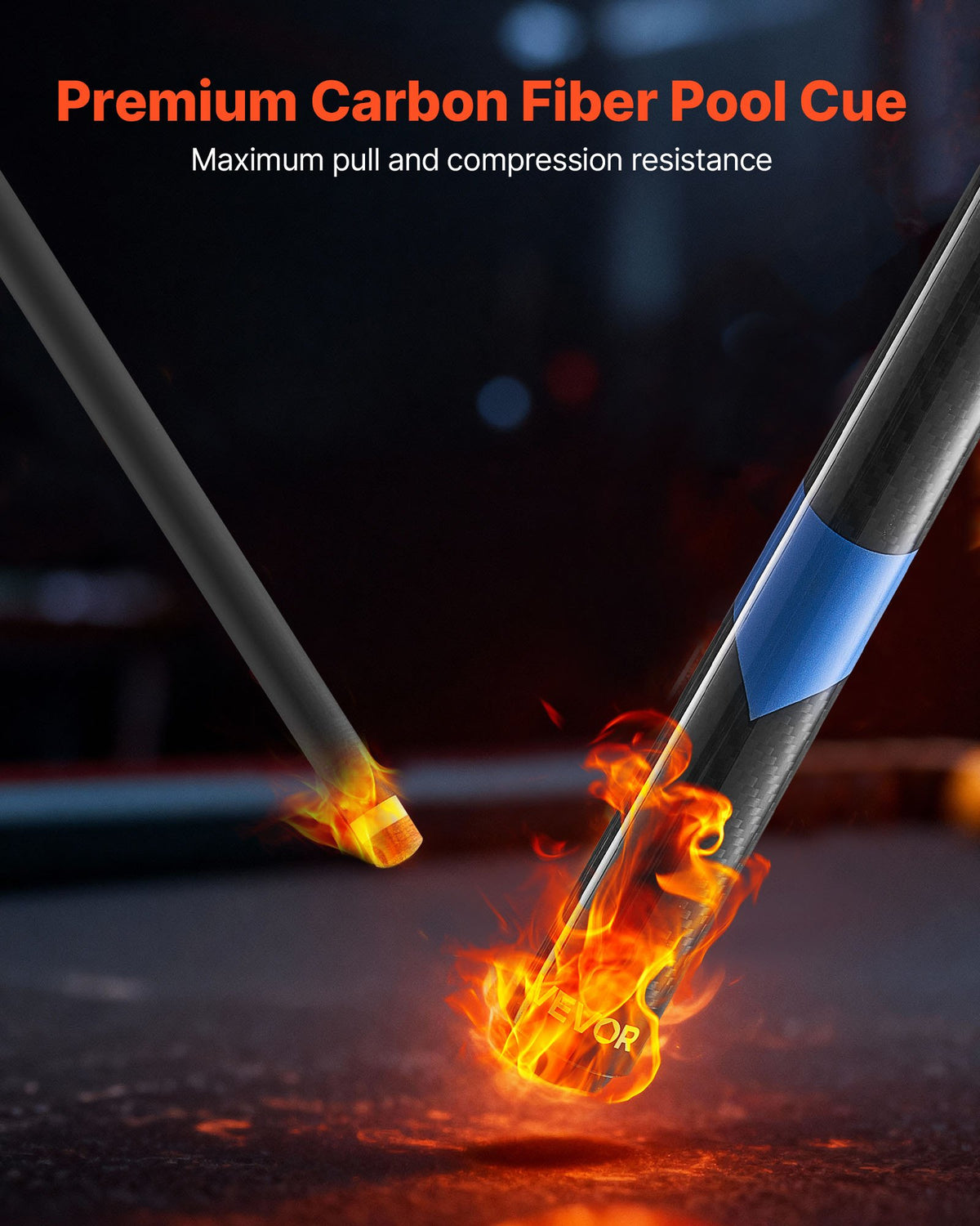 VEVOR Pool Cue, 1 Piece Pool Stick, 1473.2mm & 538g Carbon Fiber Billiard Pools Cue Stick with Bakelite Pressed Cue Tip & ABS Connection Ring, Cues Sticks for Professional Pool Table, Bar, Home,Office