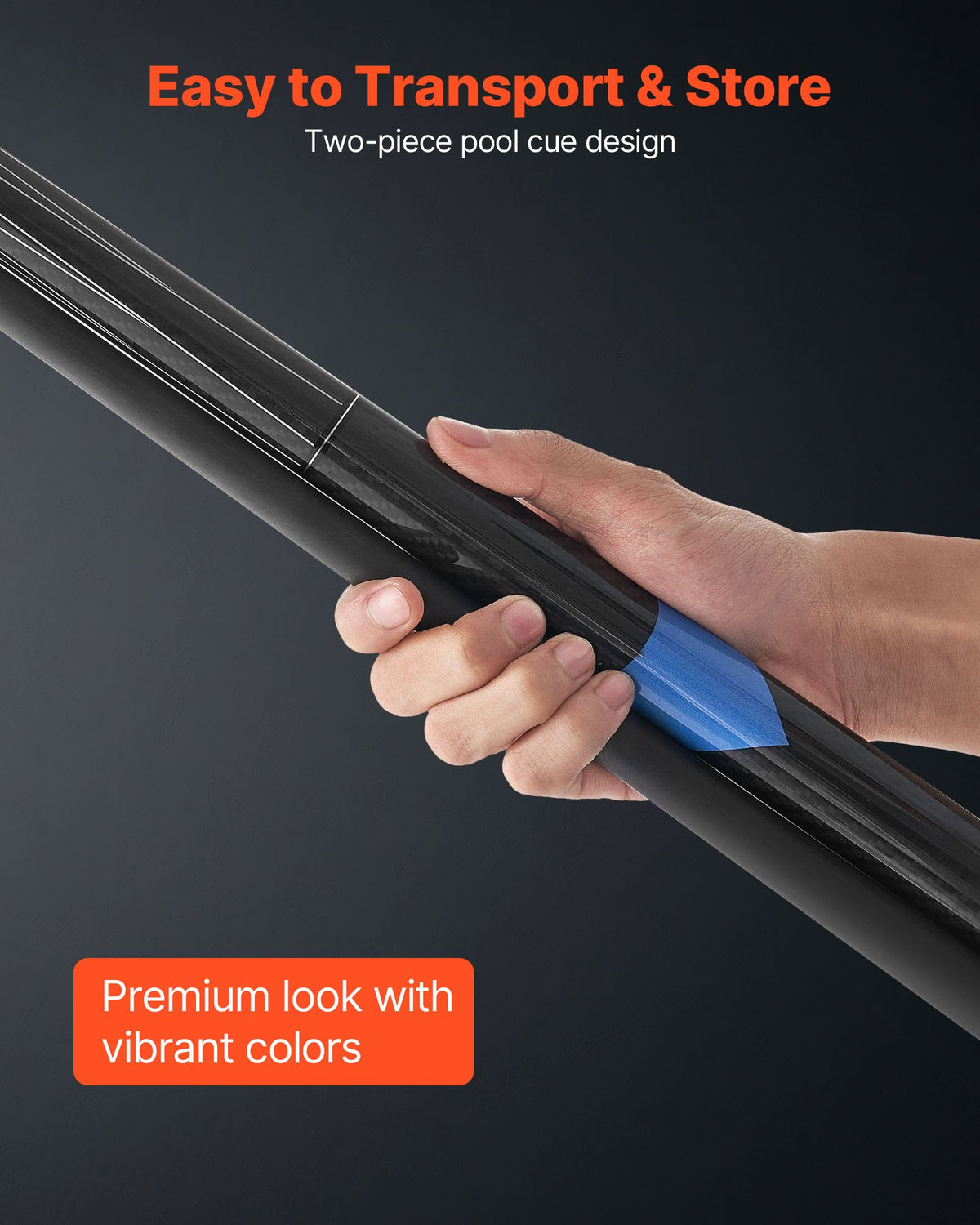 VEVOR Pool Cue, 1 Piece Pool Stick, 1473.2mm & 538g Carbon Fiber Billiard Pools Cue Stick with Bakelite Pressed Cue Tip & ABS Connection Ring, Cues Sticks for Professional Pool Table, Bar, Home,Office