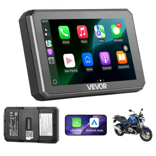 VEVOR 5 Inch Wireless Motorcycle Carplay with Apple Carplay & Android Auto, HD Touchscreen GPS Navigation System with Dual Bluetooth, Siri/Google Voice Assistant, IP67, Compatible with BMW Motorcycles