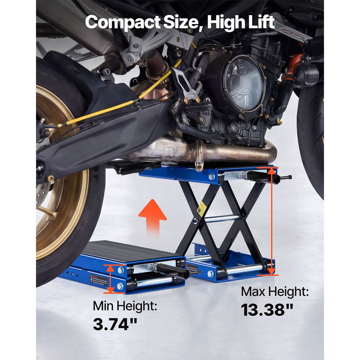 VEVOR Motorcycle Lift, 499 kg Motorcycle Scissor Lift Jack with Wide Deck & Locking Pin, 95-340 mm Center Hoist Crank Stand, Steel Scissor Jack for Street Bikes, Cruiser Bikes, Touring, Blue/Black