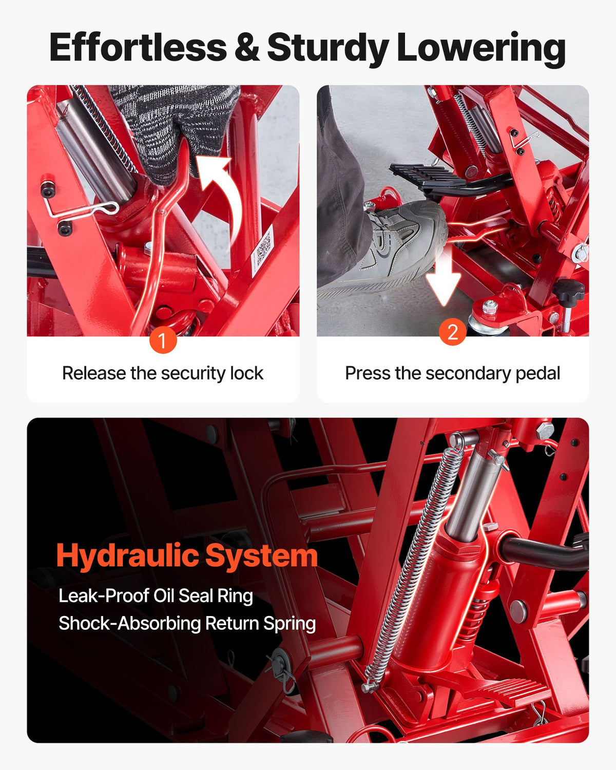 VEVOR Hydraulic Motorcycle Lift Jack, 680 kg Capacity, ATV Lift Jack Portable Motorcycle Hoist Stand with 4 Wheels, 115-385 mm Height Range, Hydraulic Foot-Operated Hoist Stand for ATVs, Dirt Bikes