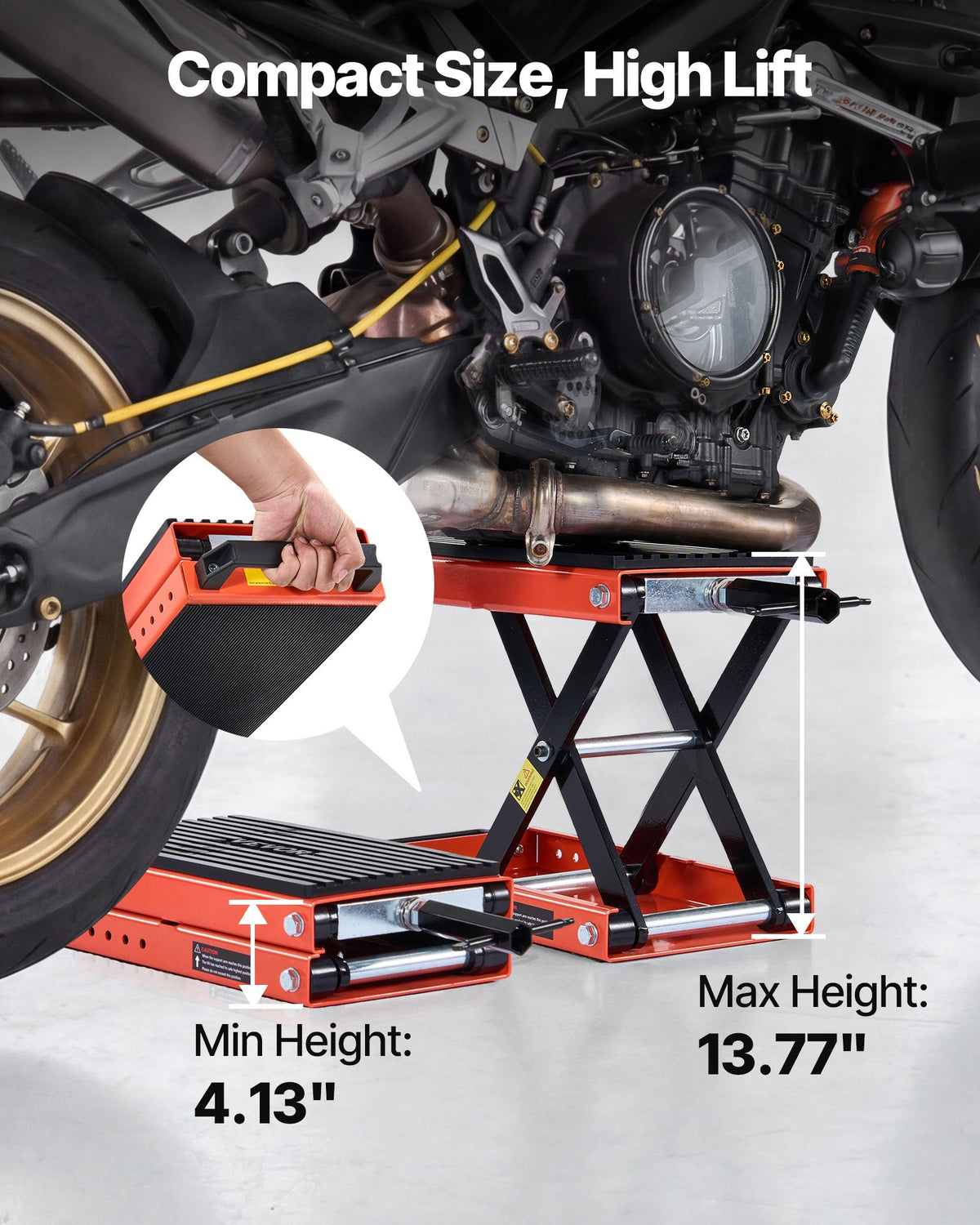 VEVOR Motorcycle Lift, 680 kg Motorcycle Scissor Lift Jack with Wide Deck & Locking Pin, 105-350 mm Center Hoist Crank Stand, Steel Scissor Jack for Street Bikes, Cruiser Bikes, Touring Motorcycles